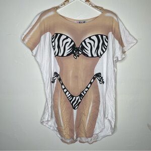 90s VINTAGE MY BIKINI ZEBRA SEXY SWIMSUIT COVER UP OSFM